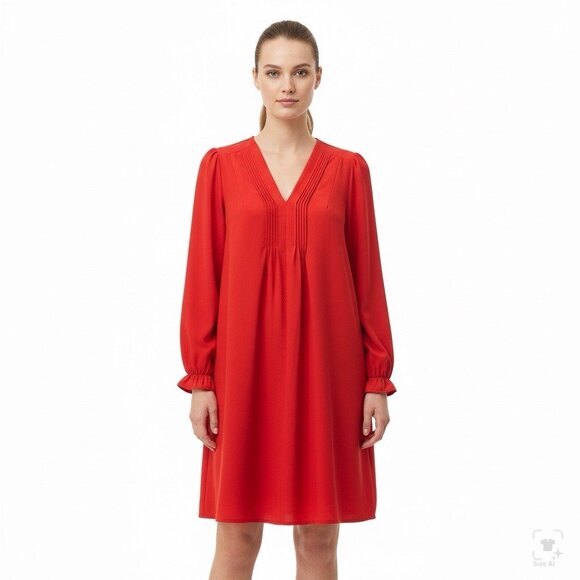 Dokotoo Womens Red Polyester Long-Sleeve V-Neck Pleated Tunic Dress Flowy Sz XL - Picture 9 of 9